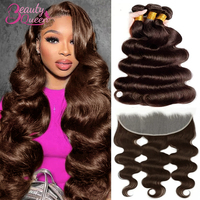 Chocolate Brown Human Hair Bundles With Closure #4 Colored Human Hair Body Wave Bundles With 13x4 Lace Frontal Closure Extension