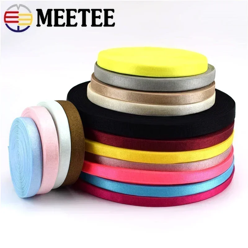 Meetee 5/10/20Meters 10mm Width Colored Elastic Bands Underwear Shoulder Strap Bra Nylon Webbing DIY Garment Sewing Accessories