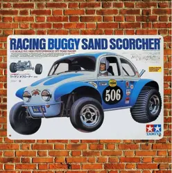 Metalowy plakat Vintage Rc Car Tin Sign Plaque Tamiya Buggy Sand Scorcher Boxart