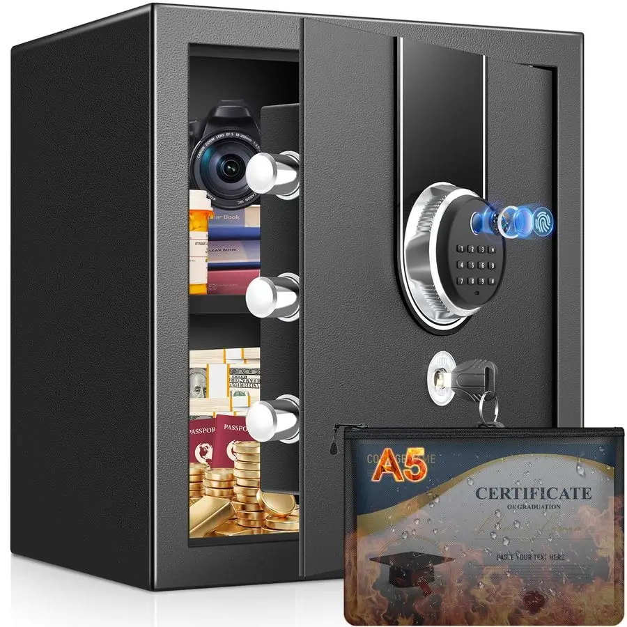 

Cuft Biometric Safe Box, Fireproof Safe for Home with Digital Keypad and Spare Keys, Safety Box for Money, Documents, and other