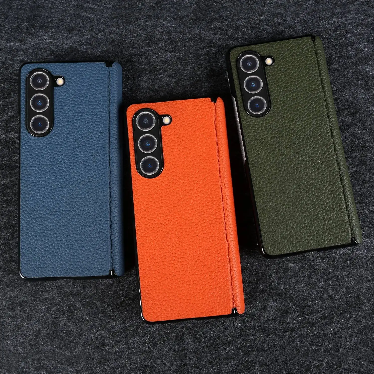 حافظة لهاتف سامسونج جالاكسي Z فولد 6 فولد 5 أغطية جلد طبيعي كابا واقية Etui Center Axis Back Coque Carcasa بدون جبهة