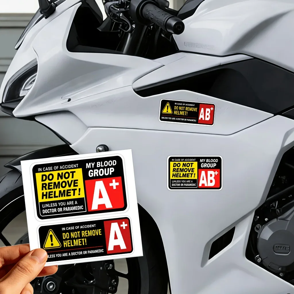 Emergency Blood Type Stickers 2PCS, Waterproof Vinyl Safety Decals for Motorcycle Helmet Medical Identification Decoration