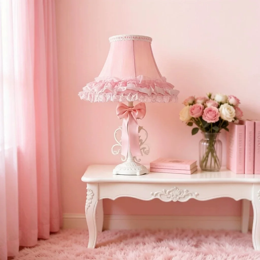 French court lace table lamp, princess style bedroom bedside lamp, pink girl's wedding room decoration pendant lamp