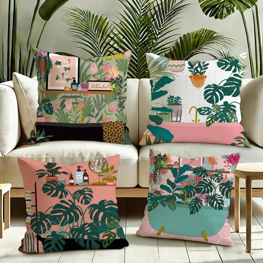 Botanical House Plants Boho Vase Cushion Cover Silky Short Plush Invisible Zipper Dustproof Sofa Pillow Case for Home Decor