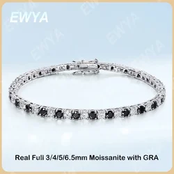 EWYA GRA Certified Real 3/4/5/6.5MM Black White Full Moissanite Tennis Bracelet for Men Women Original 925 Silver Link Bracelets