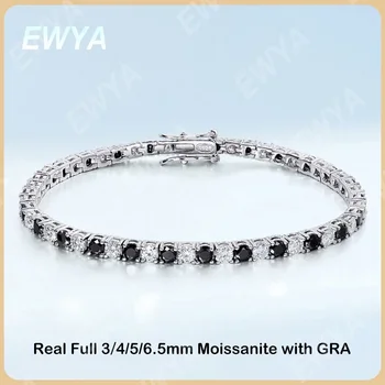 EWYA GRA certified real 3/4/5/6.5MM black white full Moissanite tennis bracelet for men women genuine 925 silver link bracelets