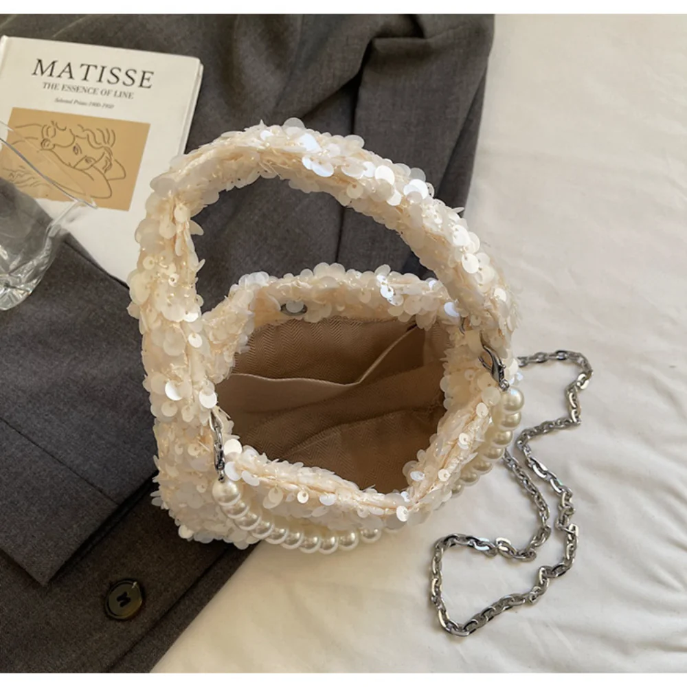 

Luxury Sparkly Sequins Totes Bag Women Pearl Chain Small Shoulder Handbags Ladies Elegant Wedding Bridal Evening Clutches
