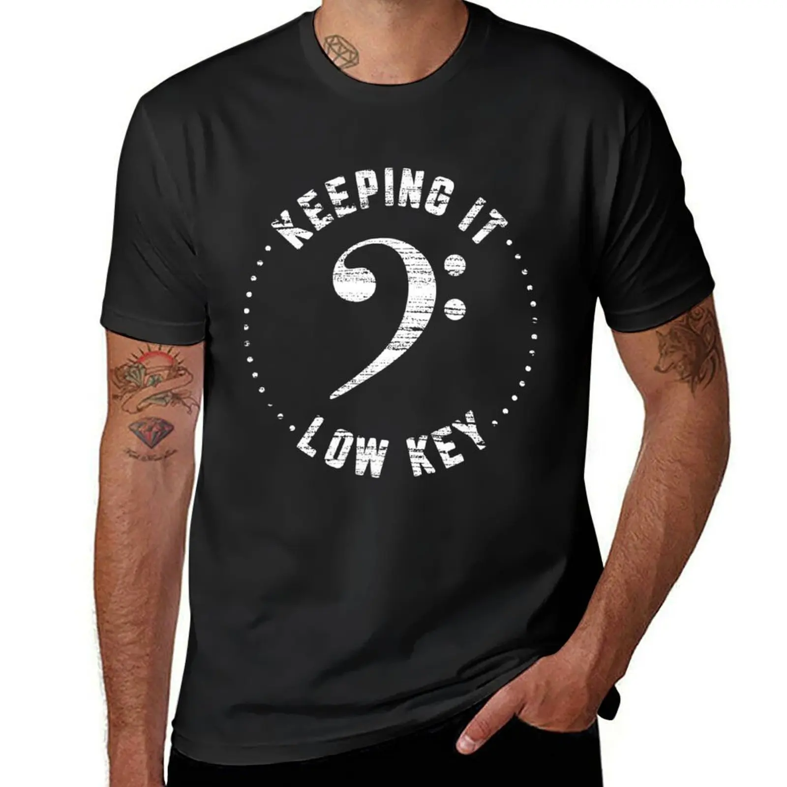 Bass Clef Music Keeping It Low Key Musician Humor T-Shirt aesthetic clothes Aesthetic clothing Men's t-shirt