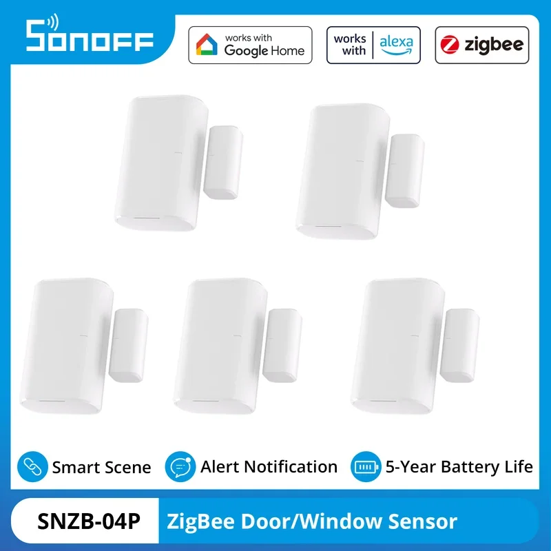 1-5PCS SONOFF SNZB-04P Zigbee Door Window Sensor Home Security Alarm Sensor Local Smart Scene via eWeLink Alexa Google Alice