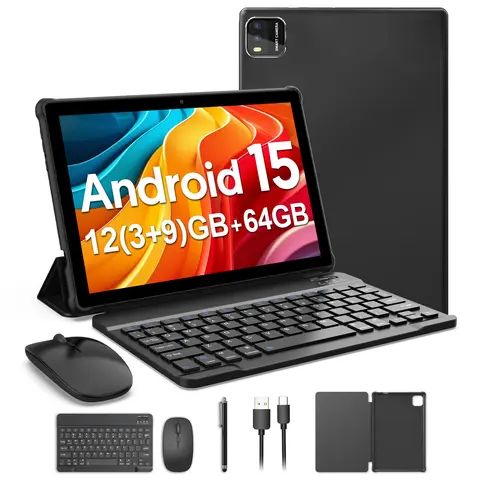 BAKEN Android 14 tablet, 10.1 inches, quad-core processor, 6GB RAM + 64GB ROM, 600GB expansion memory, 6000mAh
