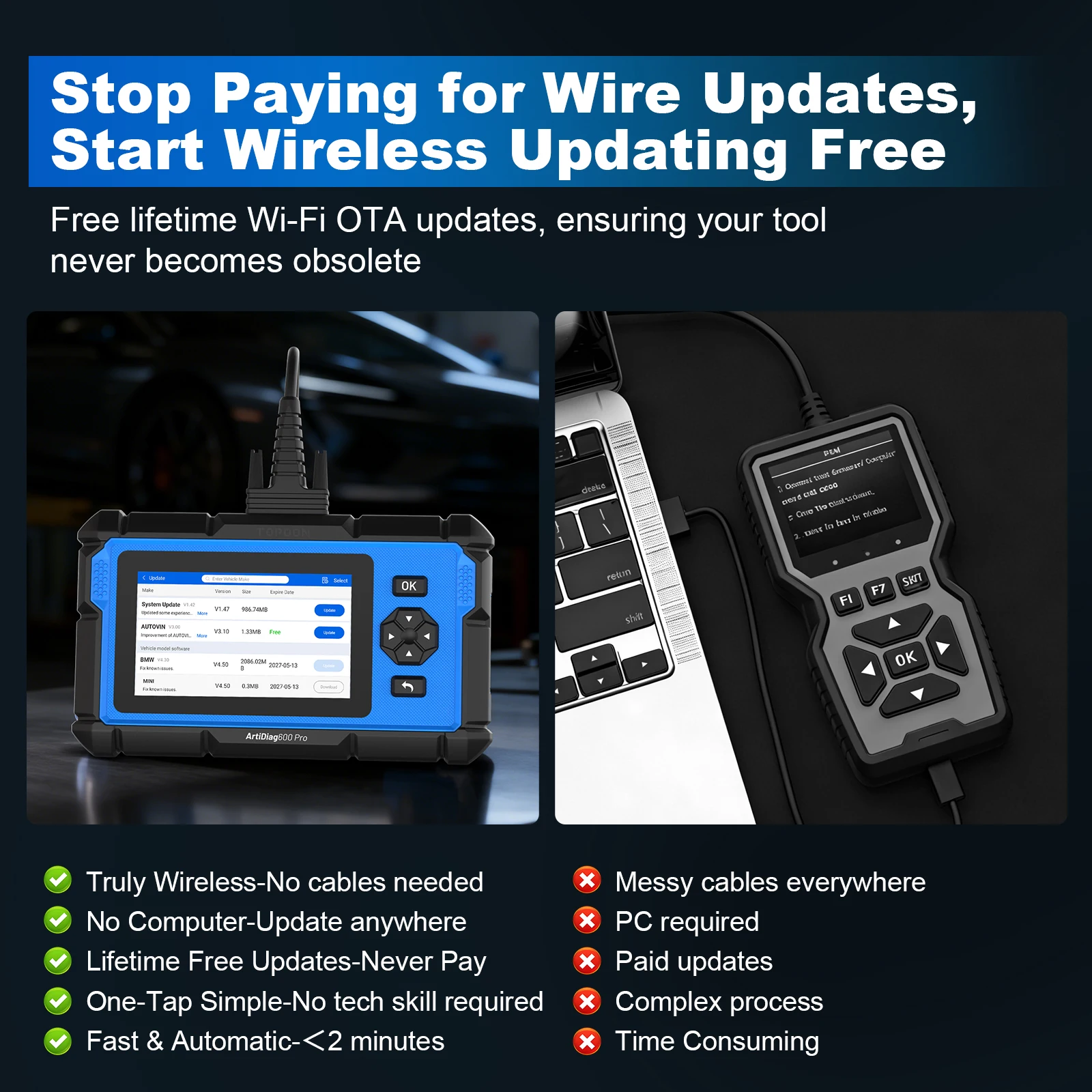 Picture 8: TOPDON ArtiDiag600 Pro scanner diagnoses Engine, ABS, SRS, TCM, BCM, TPMS and all vehicle modules, not only basic OBD2 codes. It clears DTCs, views real-time data, prints diagnostic reports and runs one-click full system scans for fast fault detection.