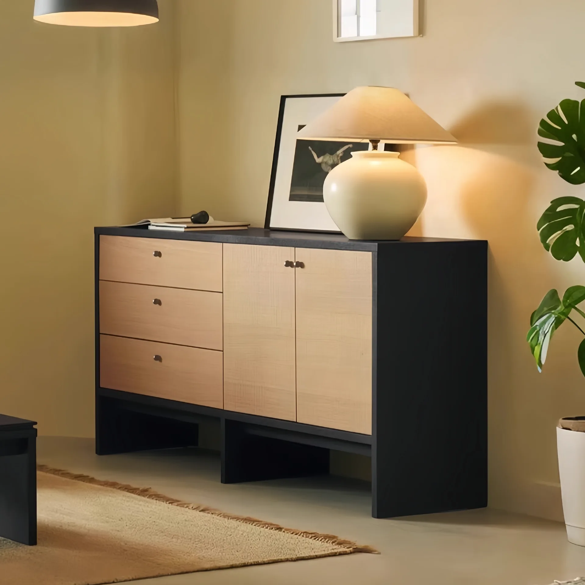 

Nordic wabi-sandy wind solid wood dining side cabinet locker modern simple log wind living room side cabinet