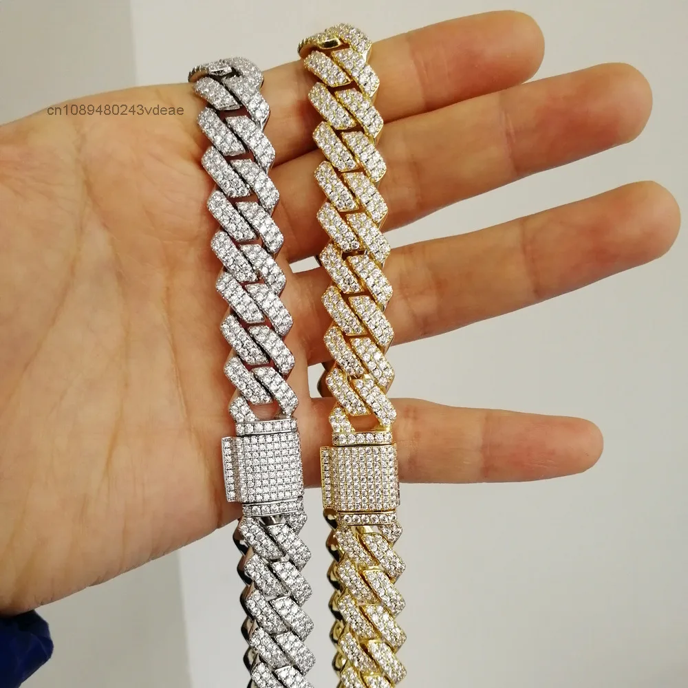 

DEF Color 8mm 10mm 12mm Moissanite Diamond 925 Sterling Silver Test Drill Pen Men's Cuban Chain Bracelet and Necklace Set
