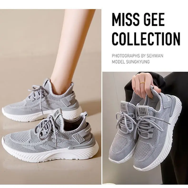 Atmungsaktive Damen-Mesh-Sneaker mit Wellensohle, dicker Plateau-Sohle, höhenverstellbar, leicht, zum Schnüren, für den Alltag, zum Gehen, Sport, Freizeit. – Detail 14