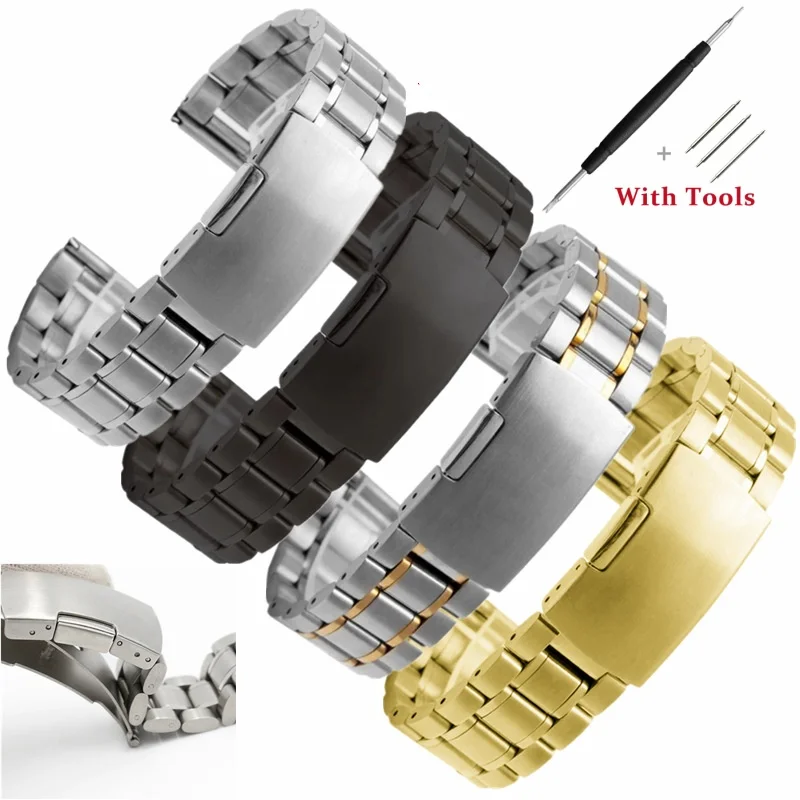 

14 16 18 19 20 21 22 24 26mm Solid Stainless Steel Watch Strap with Butterfly-edge Clasp Watch Band for Universal Watch Bracelet