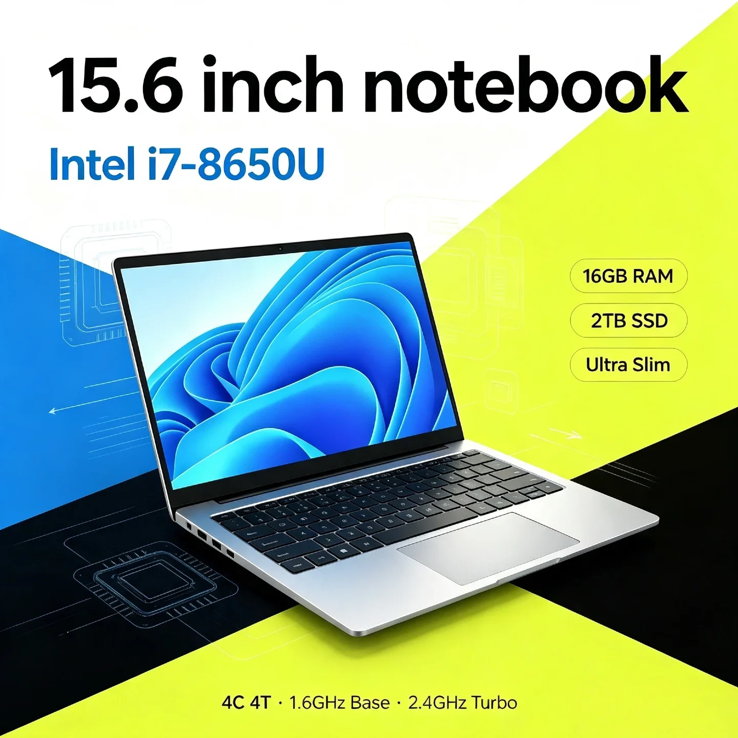 i7 8650U Intel 15.6 Inch Laptop 32GB RAM 2TB SSD 1TB SSD 1920x1080 Gamer Notebook Office PC High Performance Pro Unit