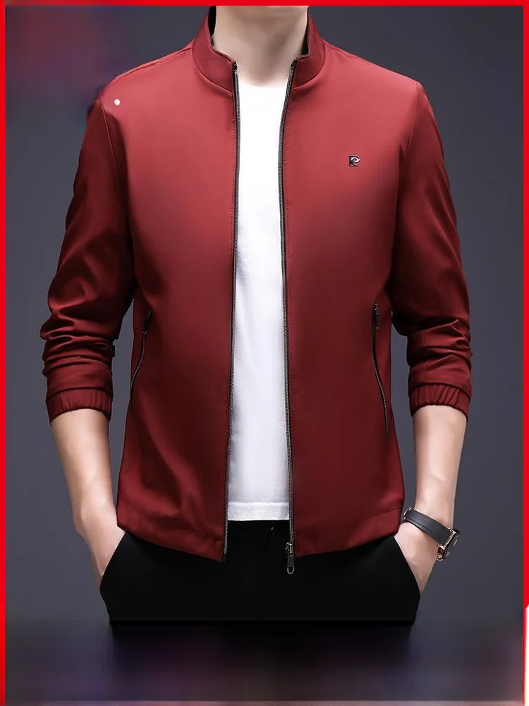 

Pierre Cardin Spring Autumn Stand Collar Jaet Men's New Sle Casual Baseball Leisure Busin Coat Stand Fit Pure Color
