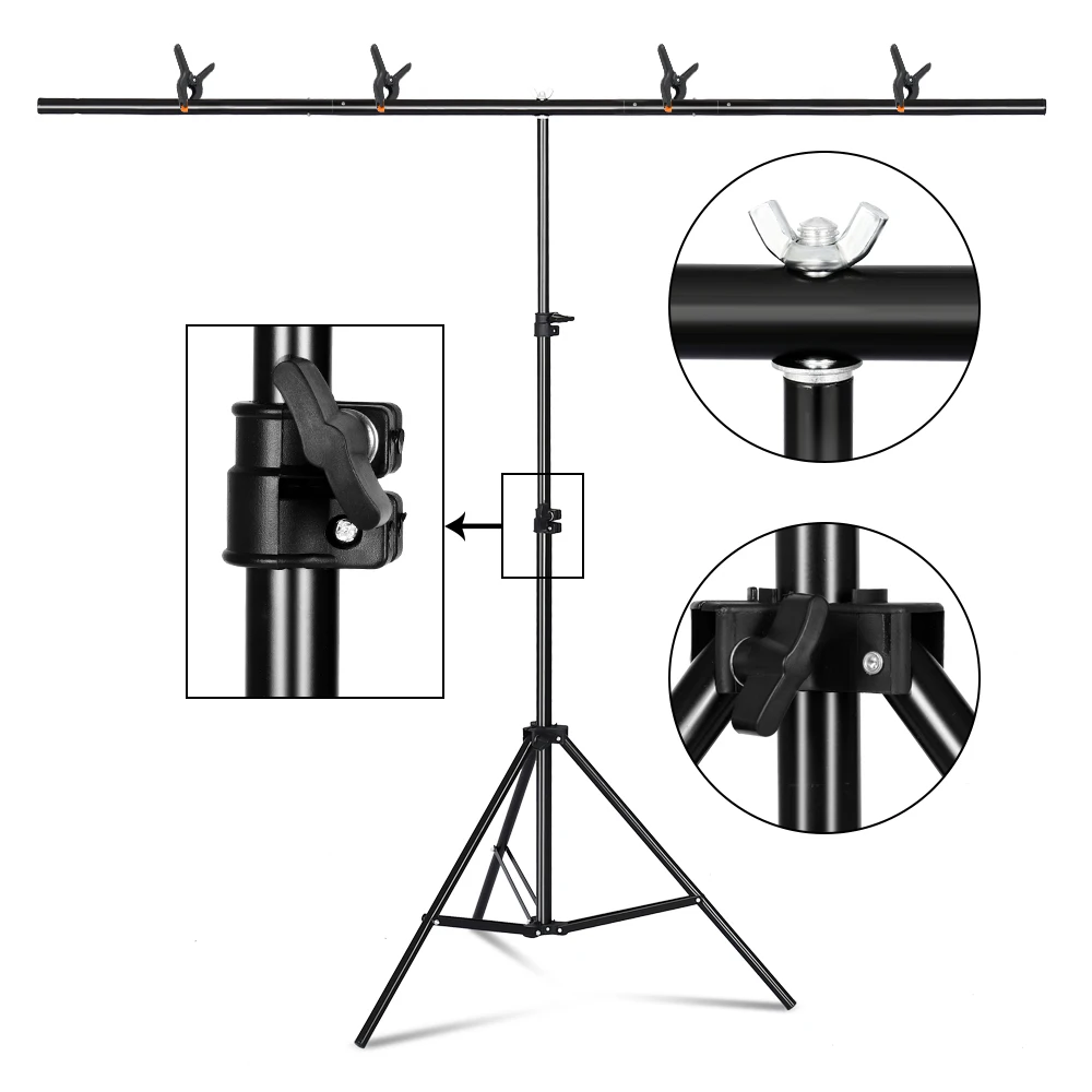 Kit de support de fond photo en T SH Photography pour studio photo et vidéo Chroma Key avec barre et trépied