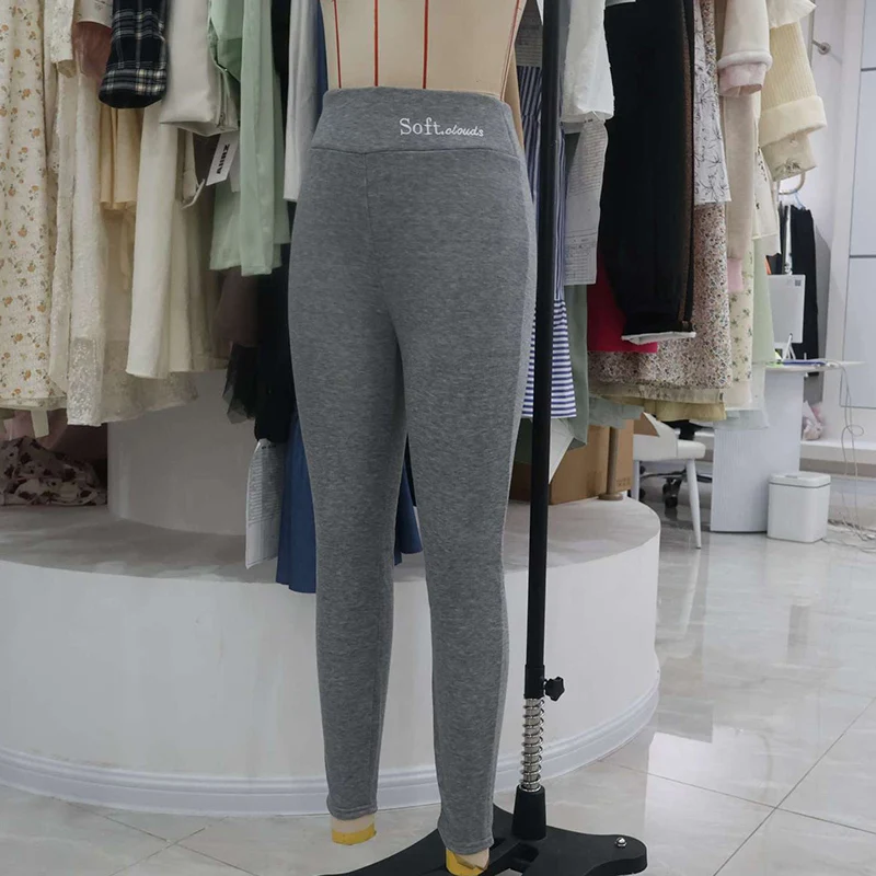 กางเกงเลกกิ้งบุขนแกะหนานุ่มสำหรับผู้หญิง ผ้าฟลีซมุก ยืดหยุ่น กระชับรูปร่าง ให้ความอบอุ่น เหมาะสำหรับฤดูใบไม้ร่วงและฤดูหนาว