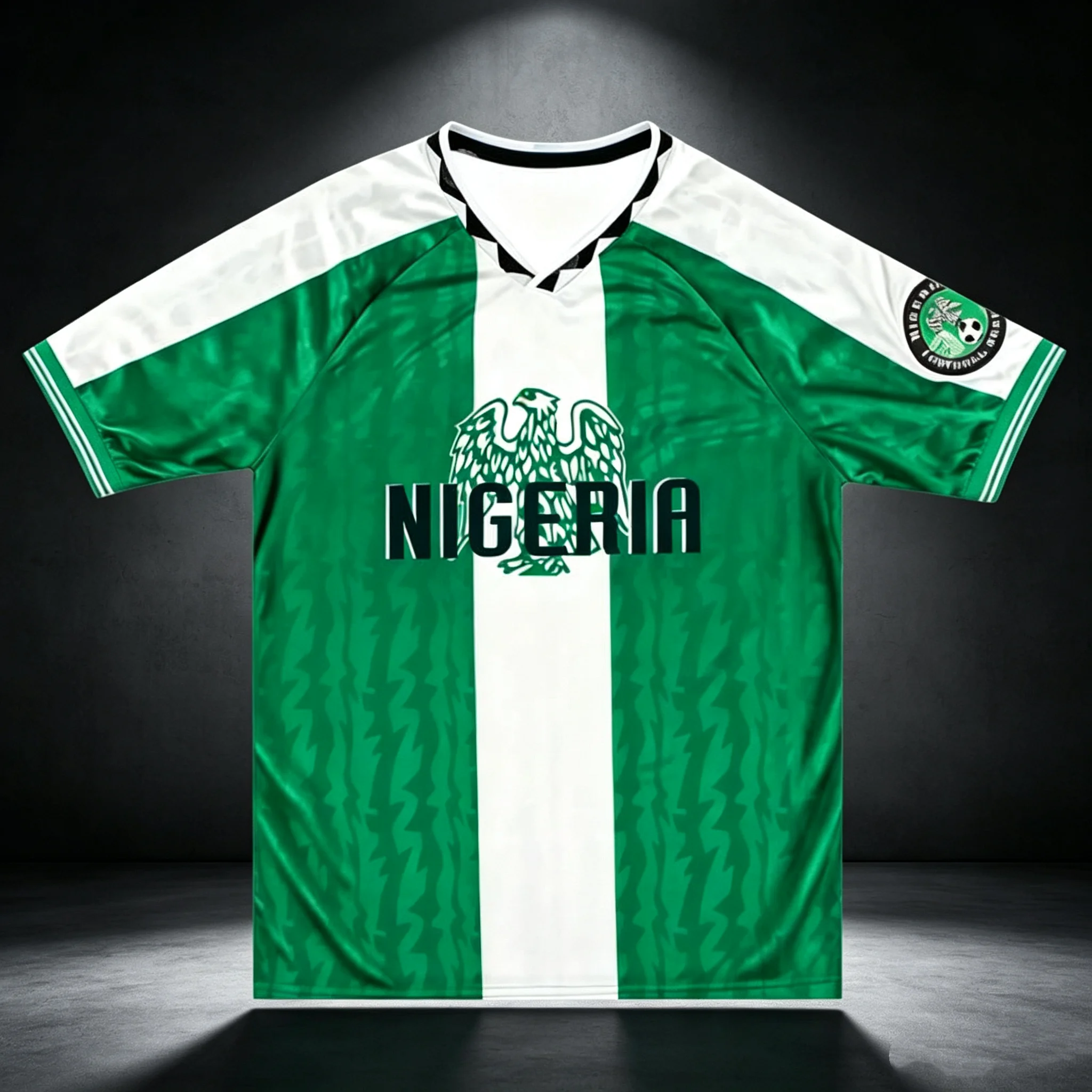 Herren Retro Nigeria-Stil Fußballtrikot Schnelltrocknend Atmungsaktiv V-Ausschnitt Kurzarm Fußball-Trainings-T-Shirt Familien-Kinder-T-Shirts 2026