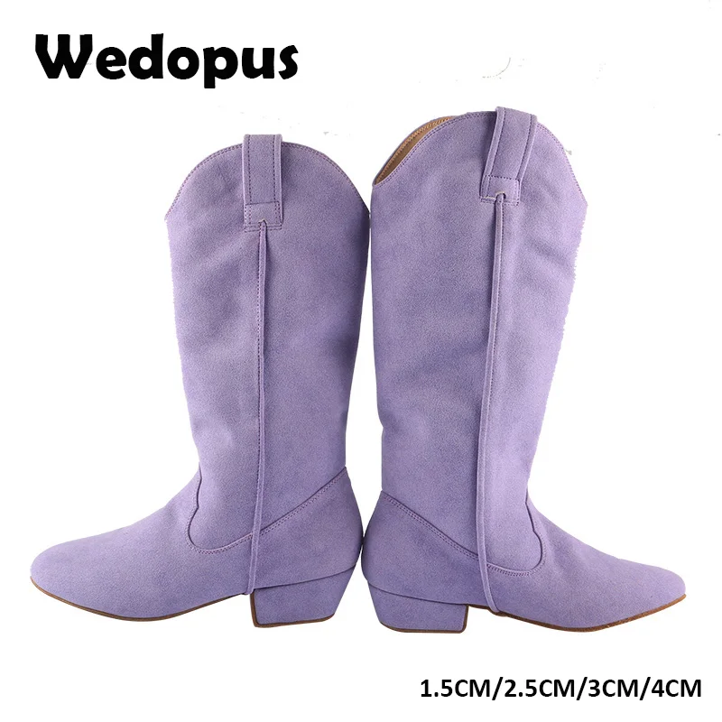 Wedopus Customized Heel No Zipper Violet Line Dance Boots for Women Western Soft Suede Soled Line Dance Match Boots 4CM/3CM