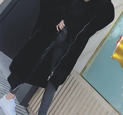 Płaszcz damski z luźnym krojem, gruby, z kapturem, średniej długości do długiego, z bawełną, styl jesienno-zimowy, 2025.