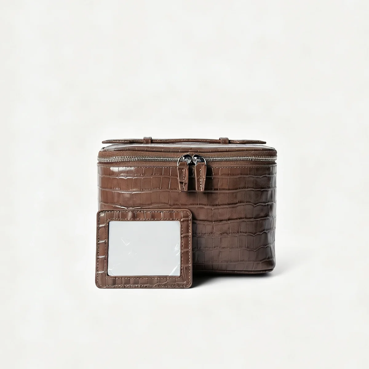 Echtes Leder, Krokodilprägung, Kosmetiktasche für Damen, Reise-Toilettentasche, Kastanienbraun, Kosmetikbeutel, große Kapazität, tragbar – Detail 12