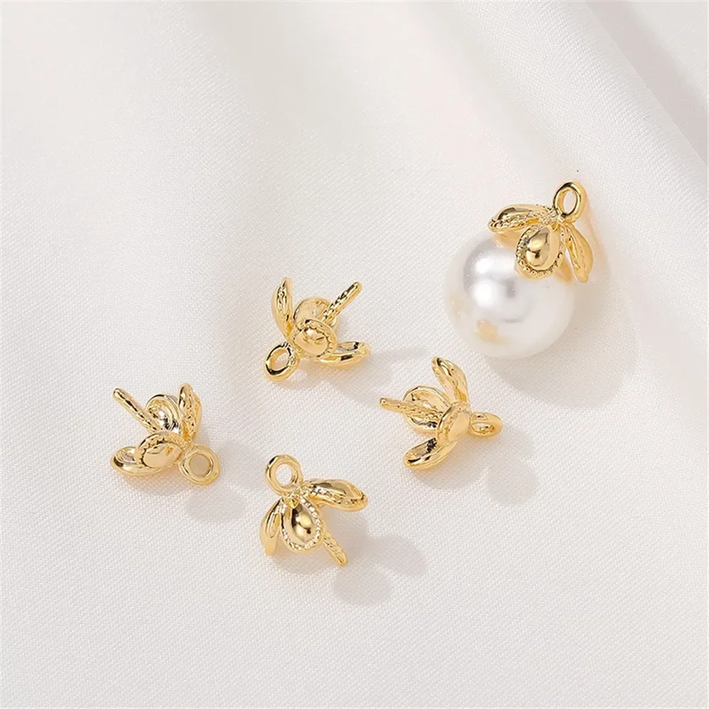 

14K Gold-plated Flower Holder with Half Hole Pearl Pendant Needle Bead Holder DIY Handmade Bracelet Necklace Ear Accessory