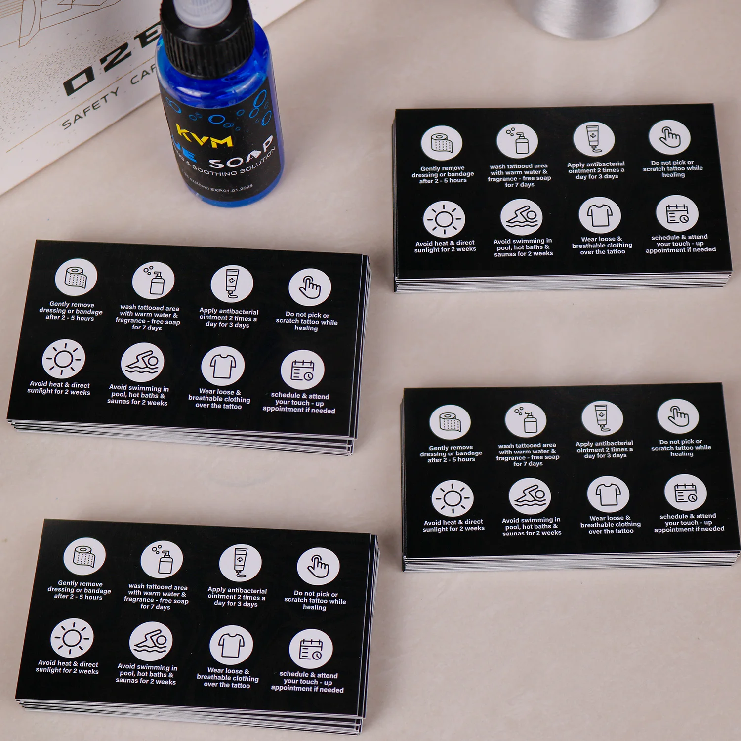 50/100pcs Tattoo Aftercare Instruction Cards Double-sided Black Tattoo Care Guide Cards Durable Paper Material Tattoo Accessory