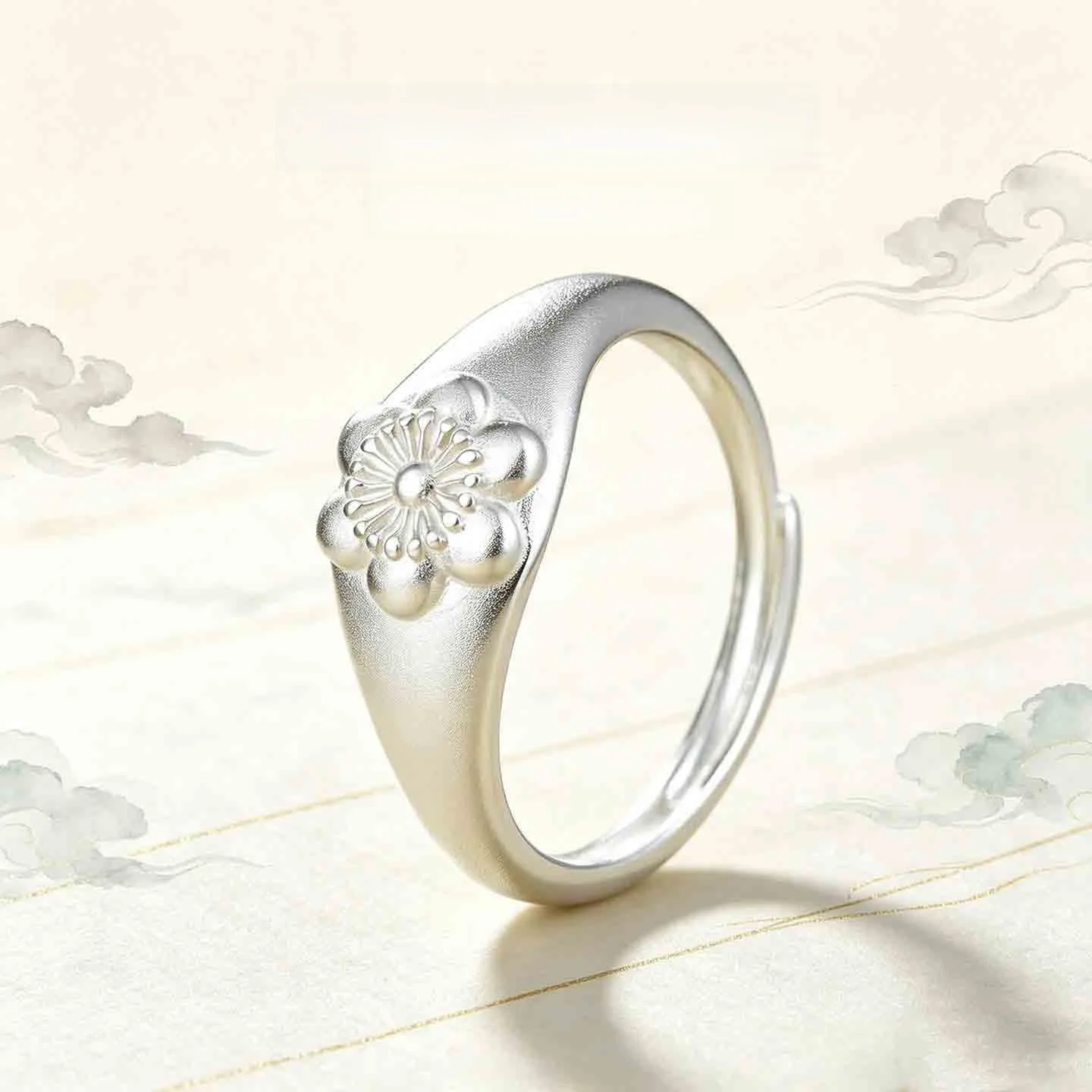 adjustable-pure-silver-wood-cotton-flower-ring-for-grandma-love-letter-vintage-method-women's-fashion-jewelry-gift-box