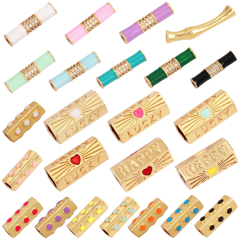 Happy Lucky Heart beads Cylinder Tube, Metal Brass Based , Spacor beads , Bead knotting supplies , men\'s bead K58 S39