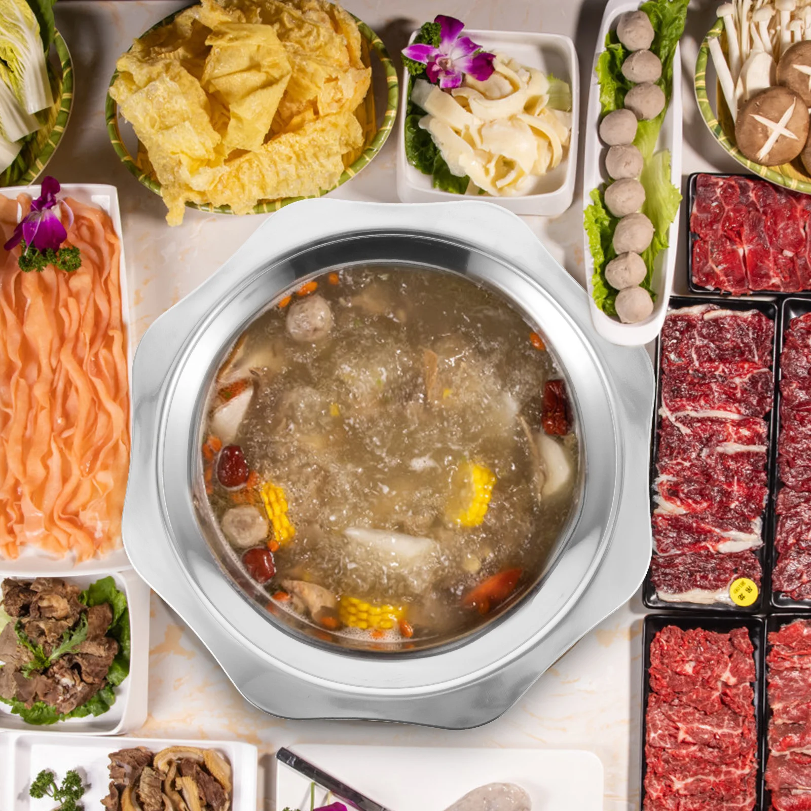 

Sturdy Stainless Steel Cooking Pot Heat Resistant Washable Easy Clean Kitchen Hot Pot Multi Purpose Cooking Pan for Daily Use