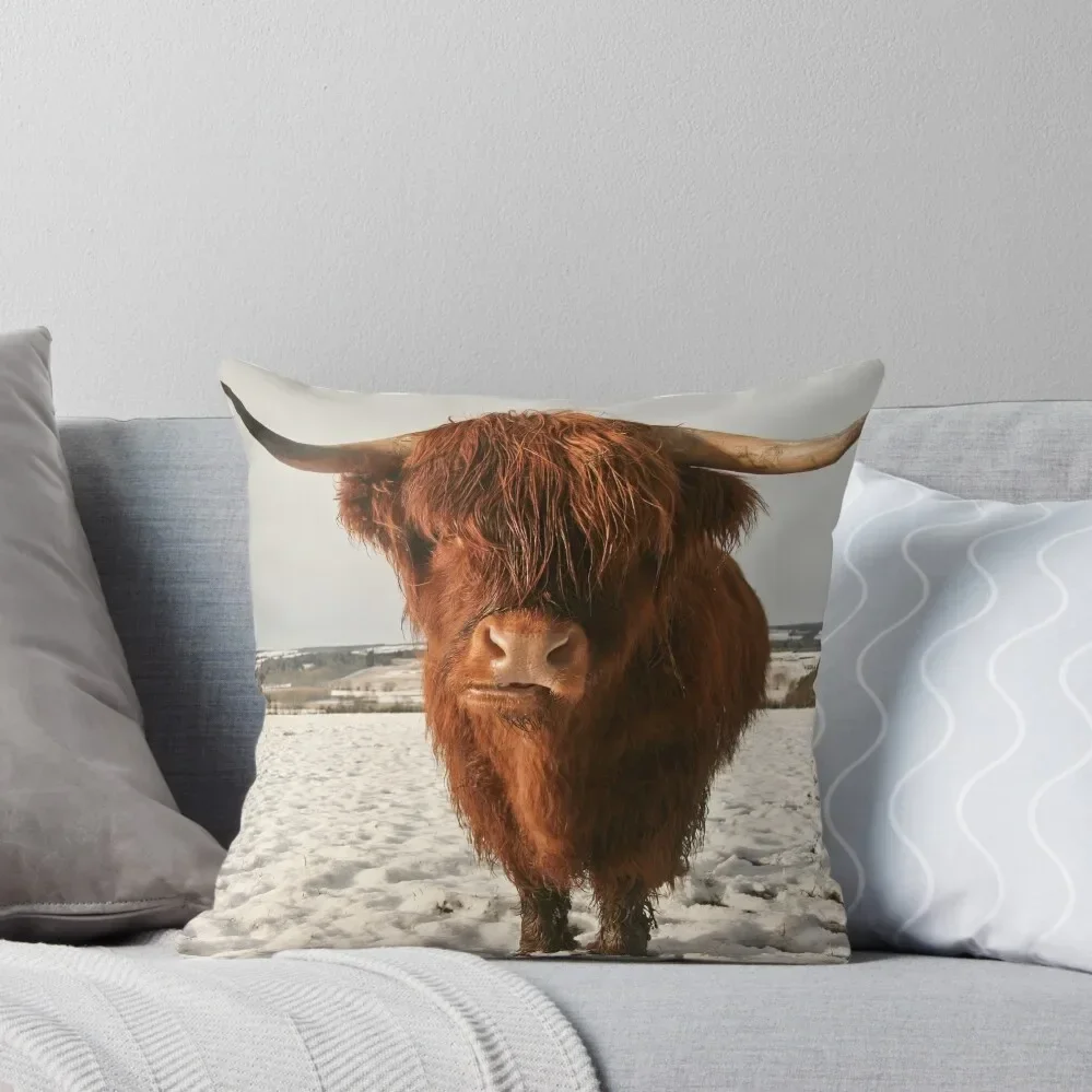 

Highland Cow in Snow Throw Pillow Elastic Cover For Sofa luxury decor luxury sofa pillows Pillowcase Cushion Pillow