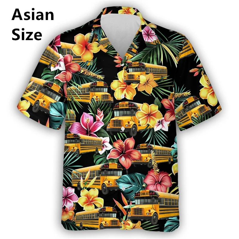 Vocation School Bus 3d Printed Men Shirt Fashion Hawaiian Shirt Casual Beach Motorcycle Blouse Men's Lapel High Quality Camisa