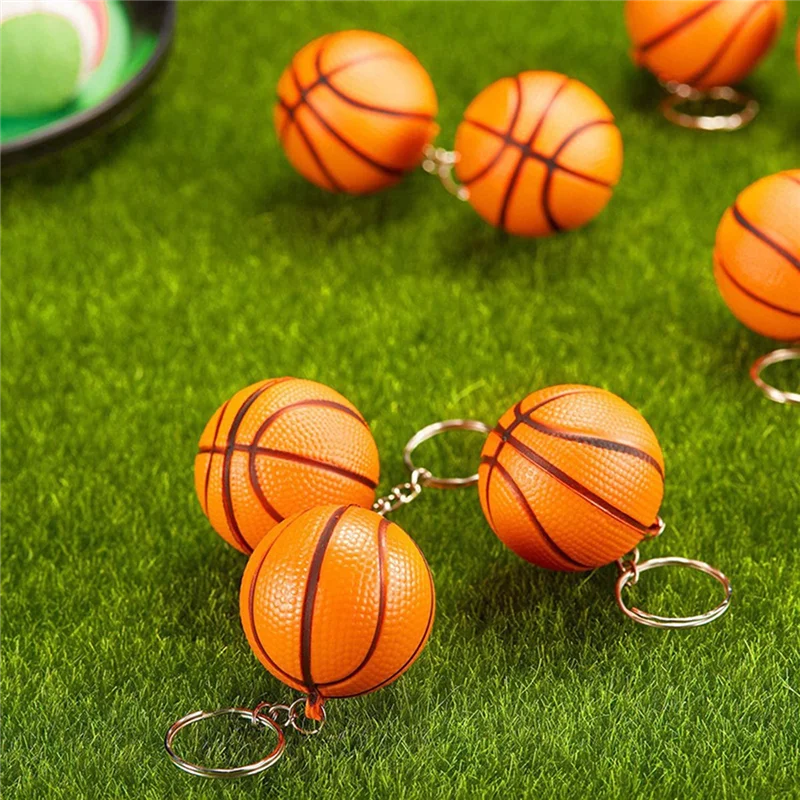 

A16R-24 Pack Basketball Keychains, Mini Basketball Stress Ball Keychains, School Carnival Reward For Kids