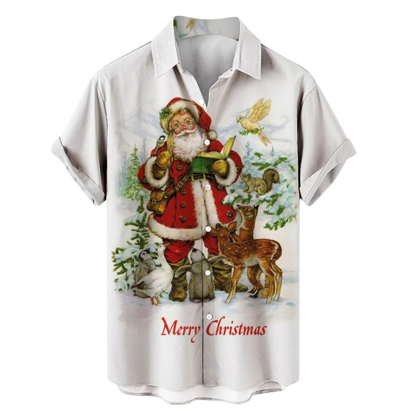 3D Printing Santa Claus Shirts Y2k Blouse Funny Mens High Fashion Clothing Women Hawaiian Beach Shirt Tops Christmas Pretty Gift