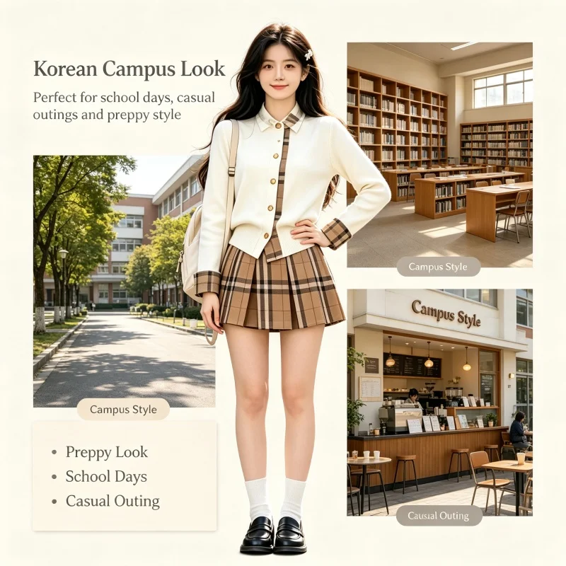 Early Autumn Korean Style College Wind Splicing Fake Two-Piece Knitted Cardigan Women's Autumn Winter Design Sweater Jacket Top