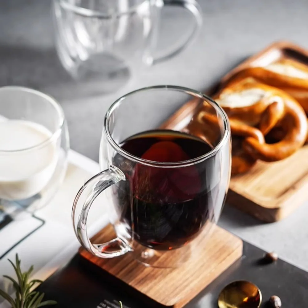 Double Layer Transparent Glass Cup Heat Resistant With Handle Coffee Milk Juice Water Cup
