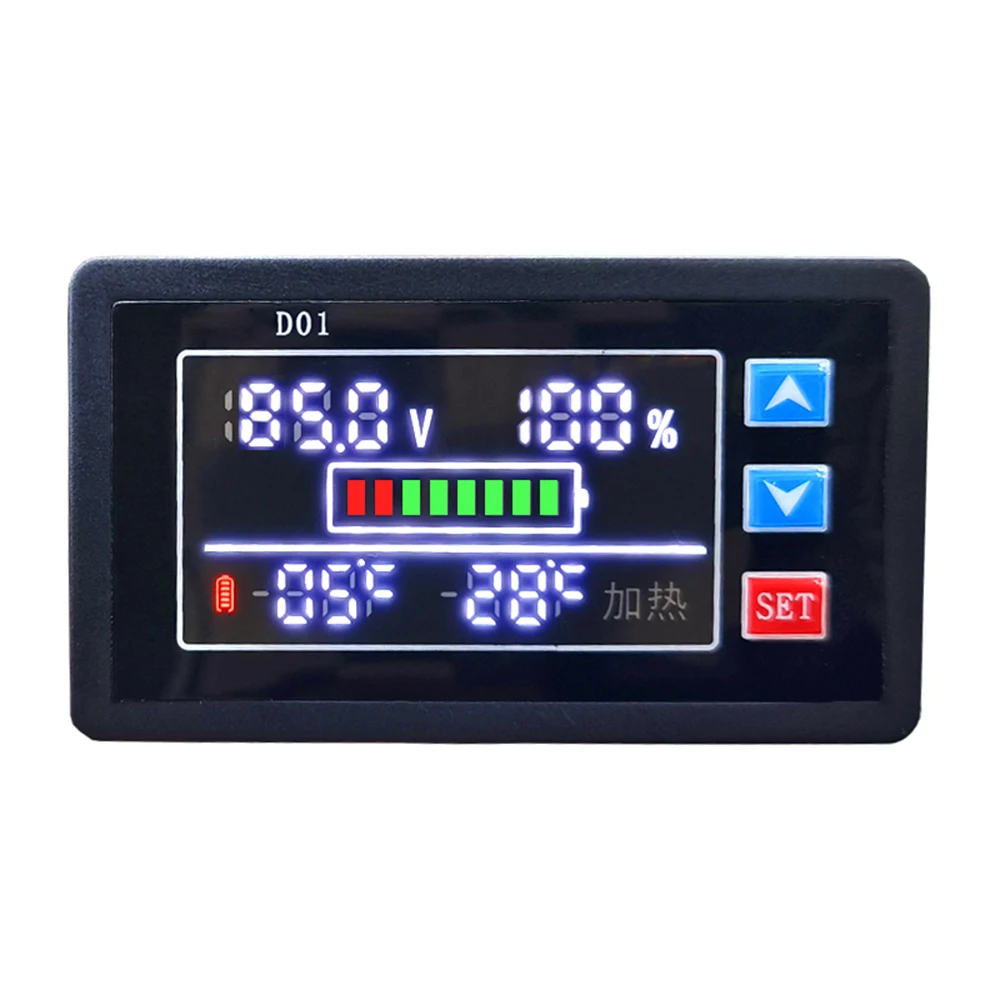 DC Battery Voltmeter DC 9V-100V Capacity Indicator Power Meter Lithium lead-acid cell LCD Battery With Temperature Controller