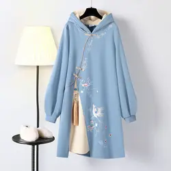 National Tide Chinese Style Temperament Harajuku Hoodies Spring New Women's Chinese Elements Sweatshirt Dress Cheongsam Vestidos