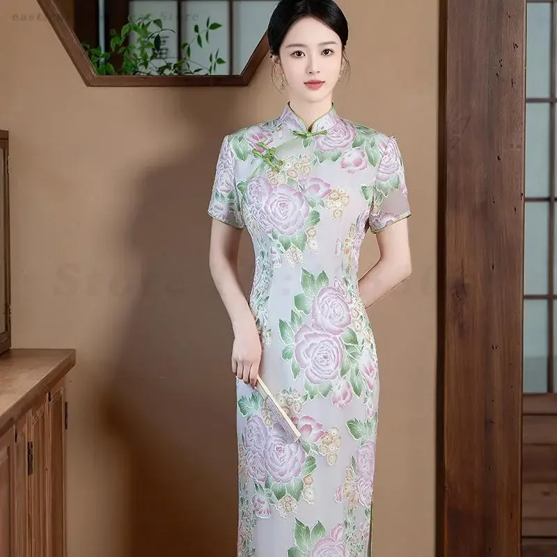 

Женское сексуальное платье Ципао большого размера 4XL, улучшающее китайское платье с традиционным воротником-стойкой, вечернее банкетное платье, Vestidos