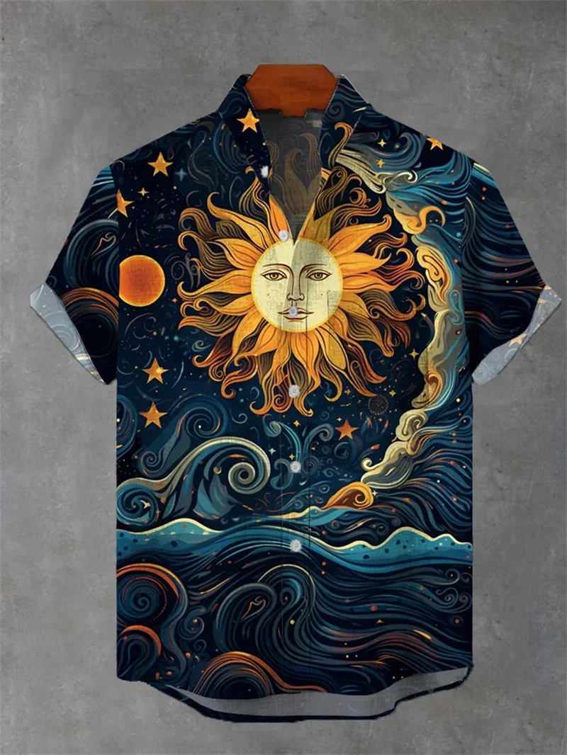 2025 Men's Ukiyo-e Print Shirt Oversized Short Sleeve Japanese Art Vintage Style Summer Elegant Comfort​