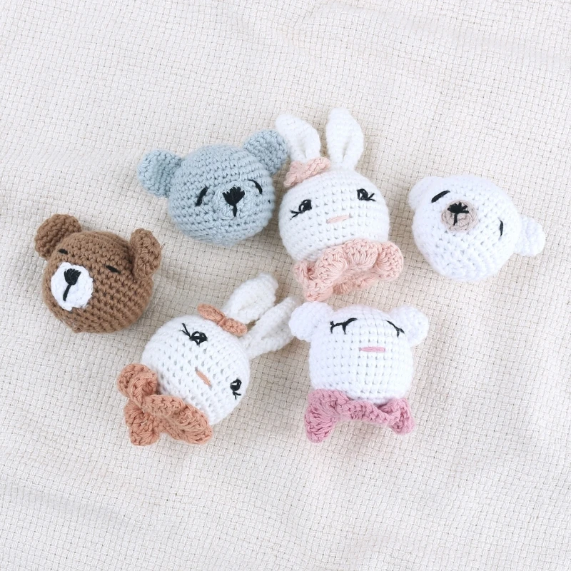 Crochet Bead Bunny Heads Loose Beads for Infant Teether Anti-Drop Pacifier Chain DIY Rattle Accessory Baby Teething Toy