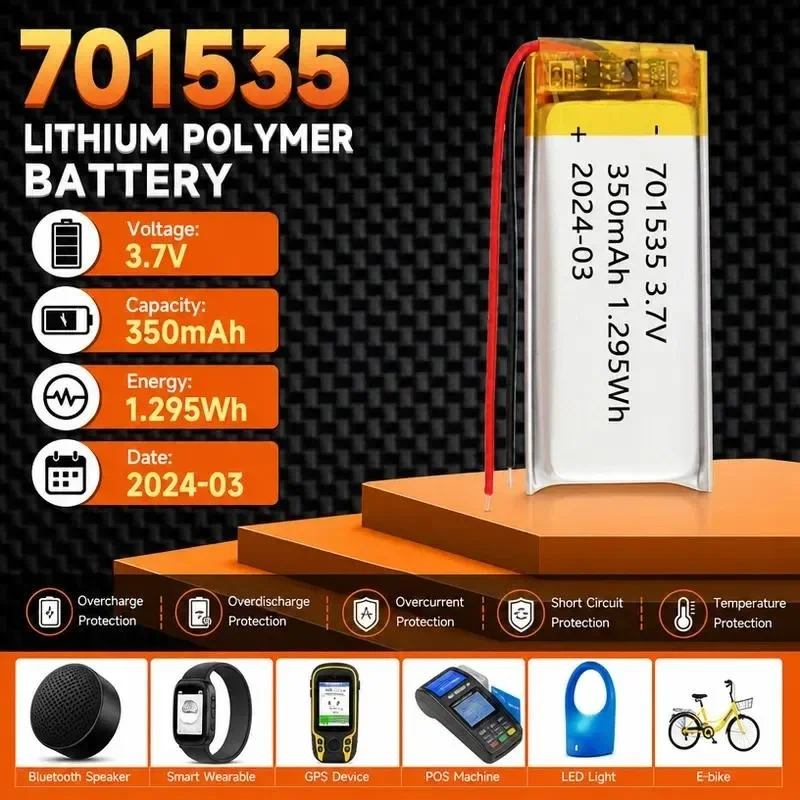 100pcs For Dongguan 701535 Polymer Lithium Battery 350mAh 3.7V For Locator Adult Products Reading Pen Rechargeable Li-ion Cell