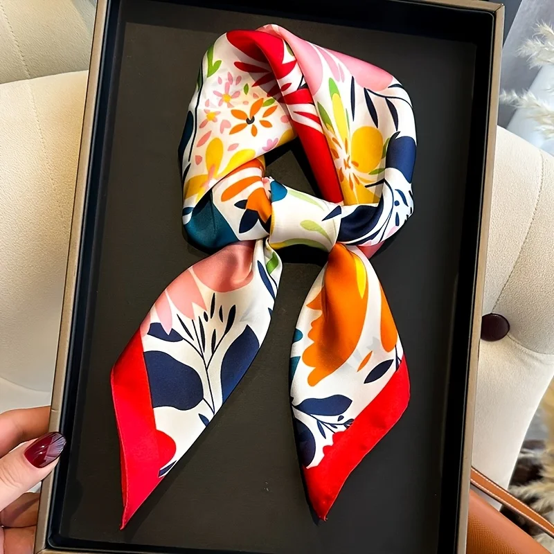 

Luxury Brand 2025 Floral Print Square Silk Scarf for Women Hijab Hair Bands 70cm Neckerchief Female Satin Shawl Ribbon Headband