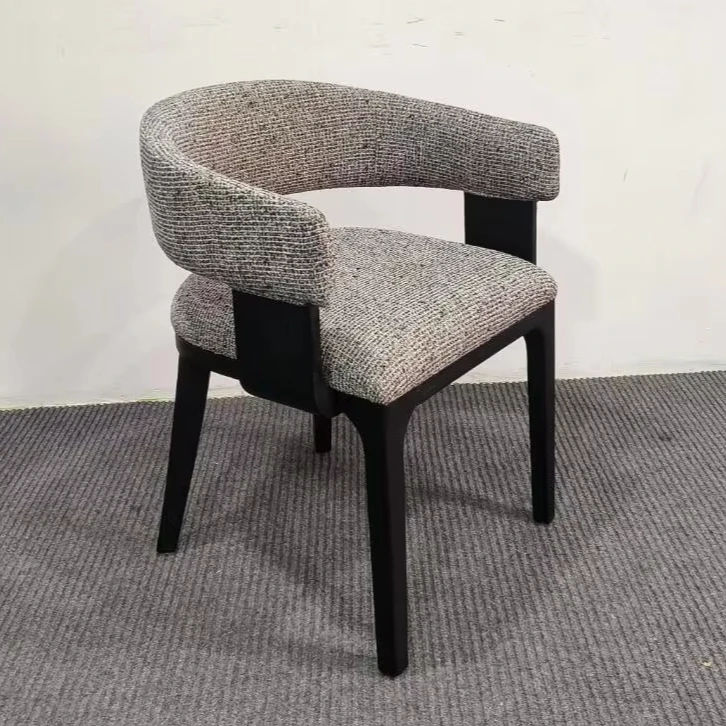 

！@Modern Upholstered Dining Chair with Curved Back and Solid Wood Legs for Restaurant or Hotel Use