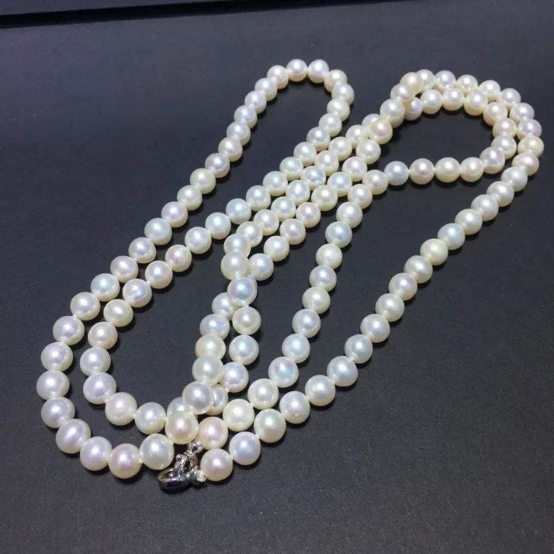 White Natural Necklace for Women 7-8mm Pearls 45cm/90cm Length Necklace Classic Anniversary Gift Female 925 Sterling Silver