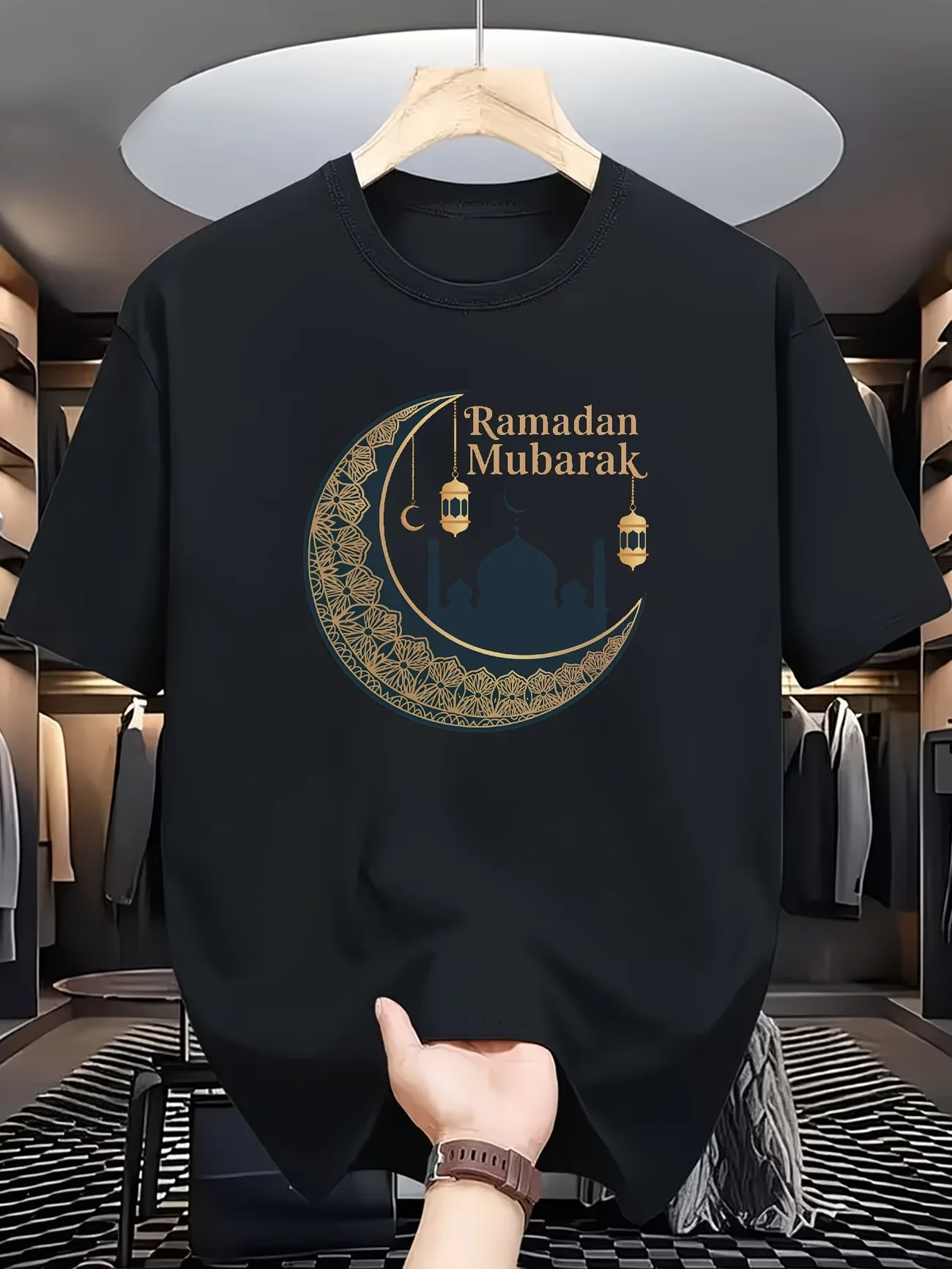 Vintage Islamic Crescent Moon Mosque T-Shirt Ramadan Kareem Arabic Art Graphic Tee Casual Summer Short Sleeve Streetwear Top