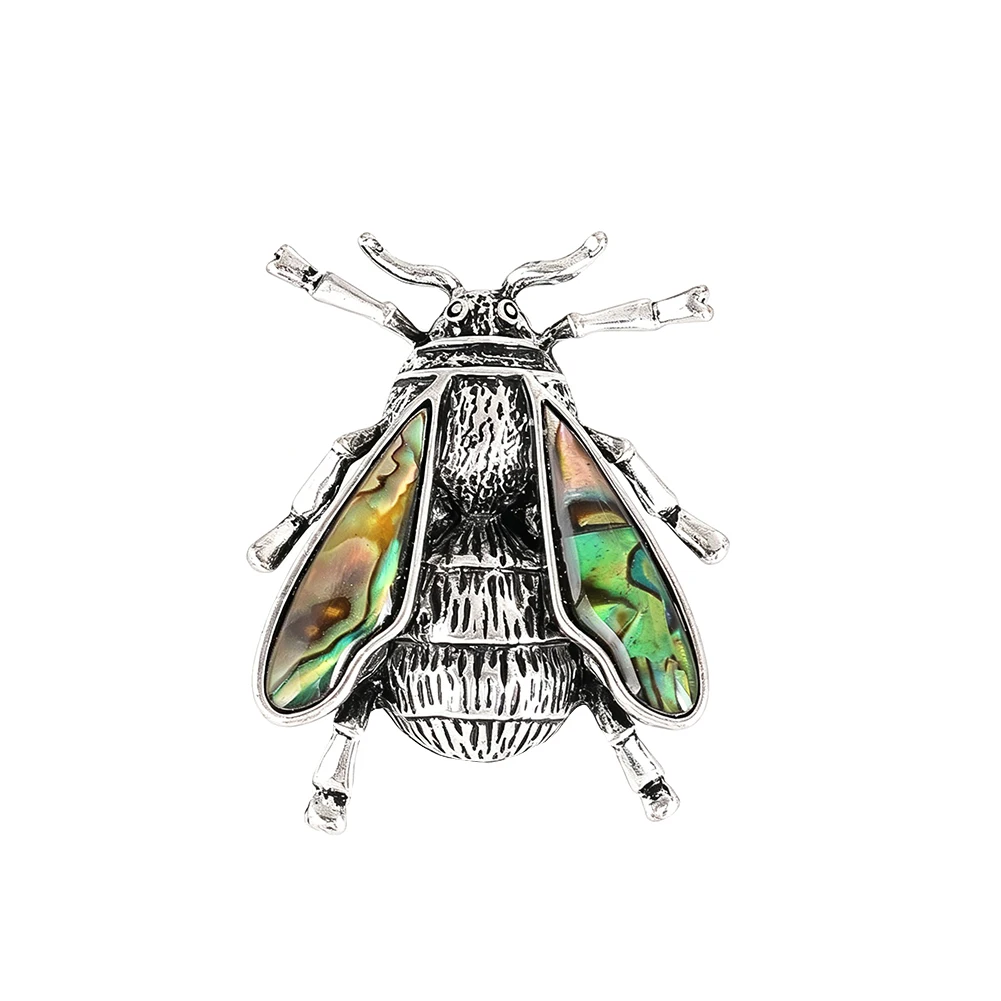 Vintage Insect Brooch Metal Inlay Paua Abalone Shell Enamel Lapel Pin Badge Gifts Party Jewelry Accessories Clothes Bag Decor