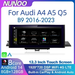12.3 Android 14 Wireless Carplay For Audi A4 A5 Q5 B9 2017 2016-2023 IPS Touch Screen WIFI Multimedia Stereo GPS Navi Receiver